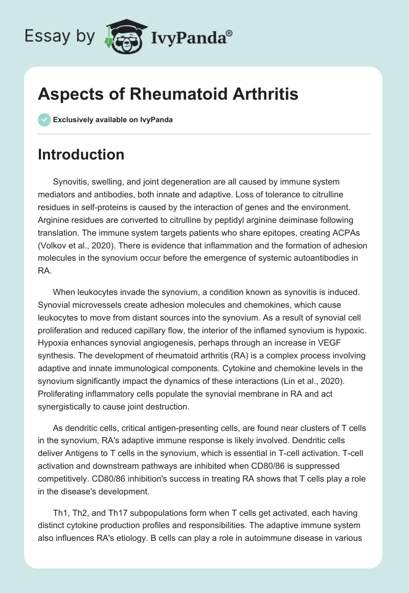 Aspects of Rheumatoid Arthritis. Page 1