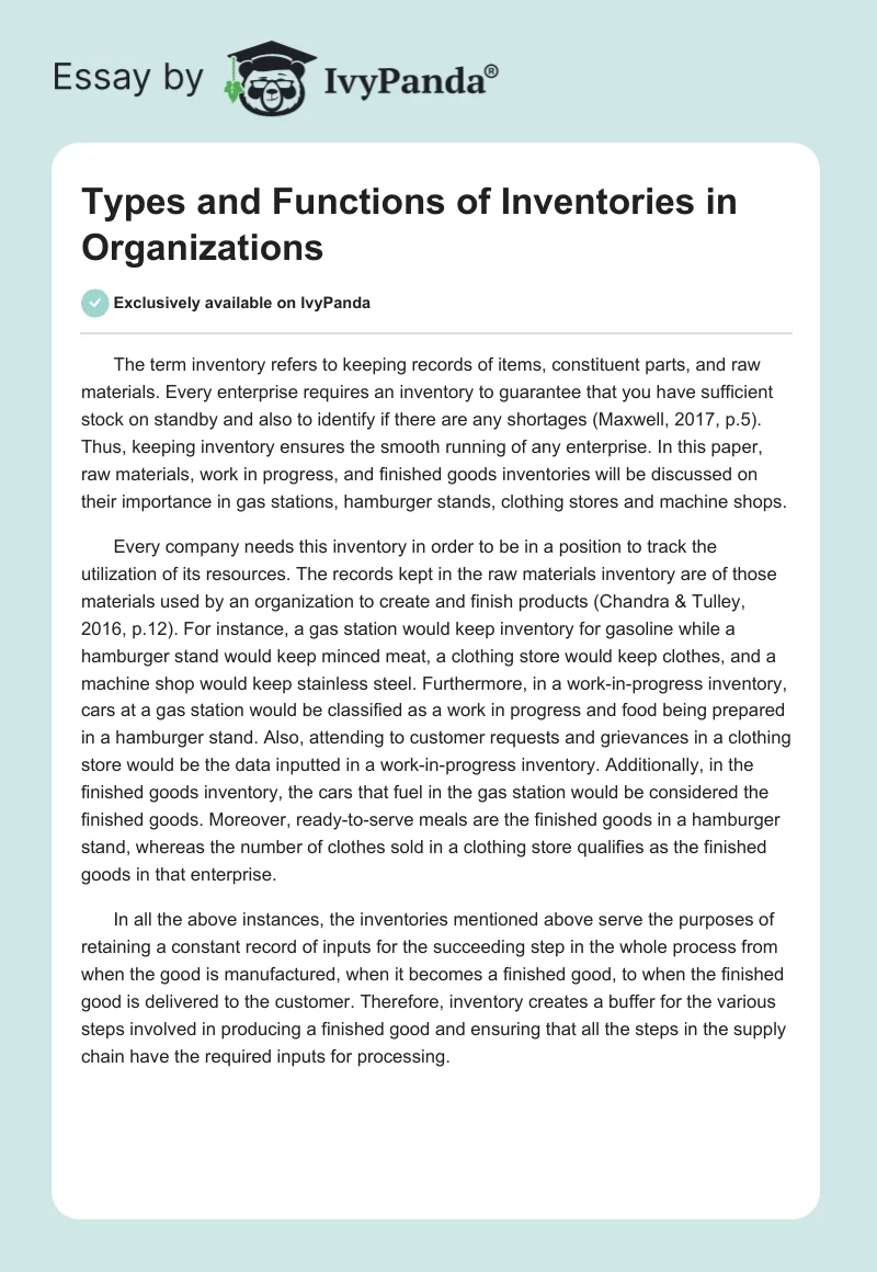 Types and Functions of Inventories in Organizations. Page 1