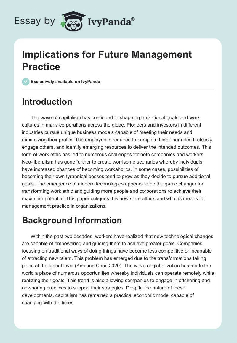 Implications for Future Management Practice. Page 1