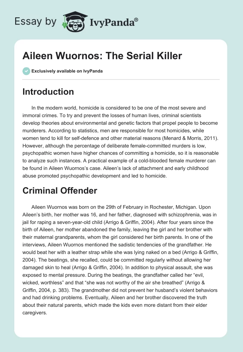 Aileen Wuornos: The Serial Killer. Page 1