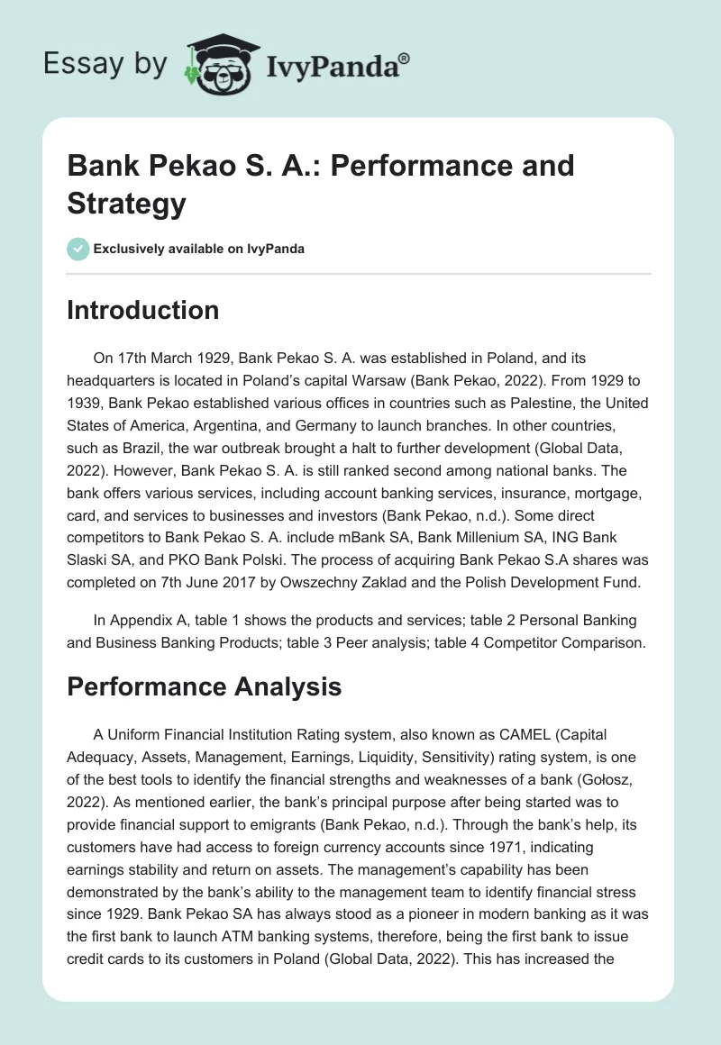 Bank Pekao S. A.: Performance and Strategy. Page 1