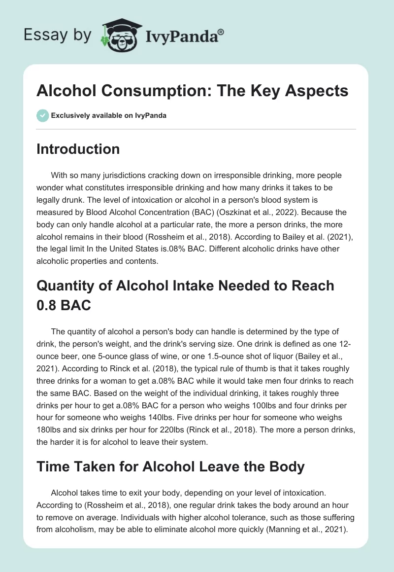 Alcohol Consumption: The Key Aspects. Page 1