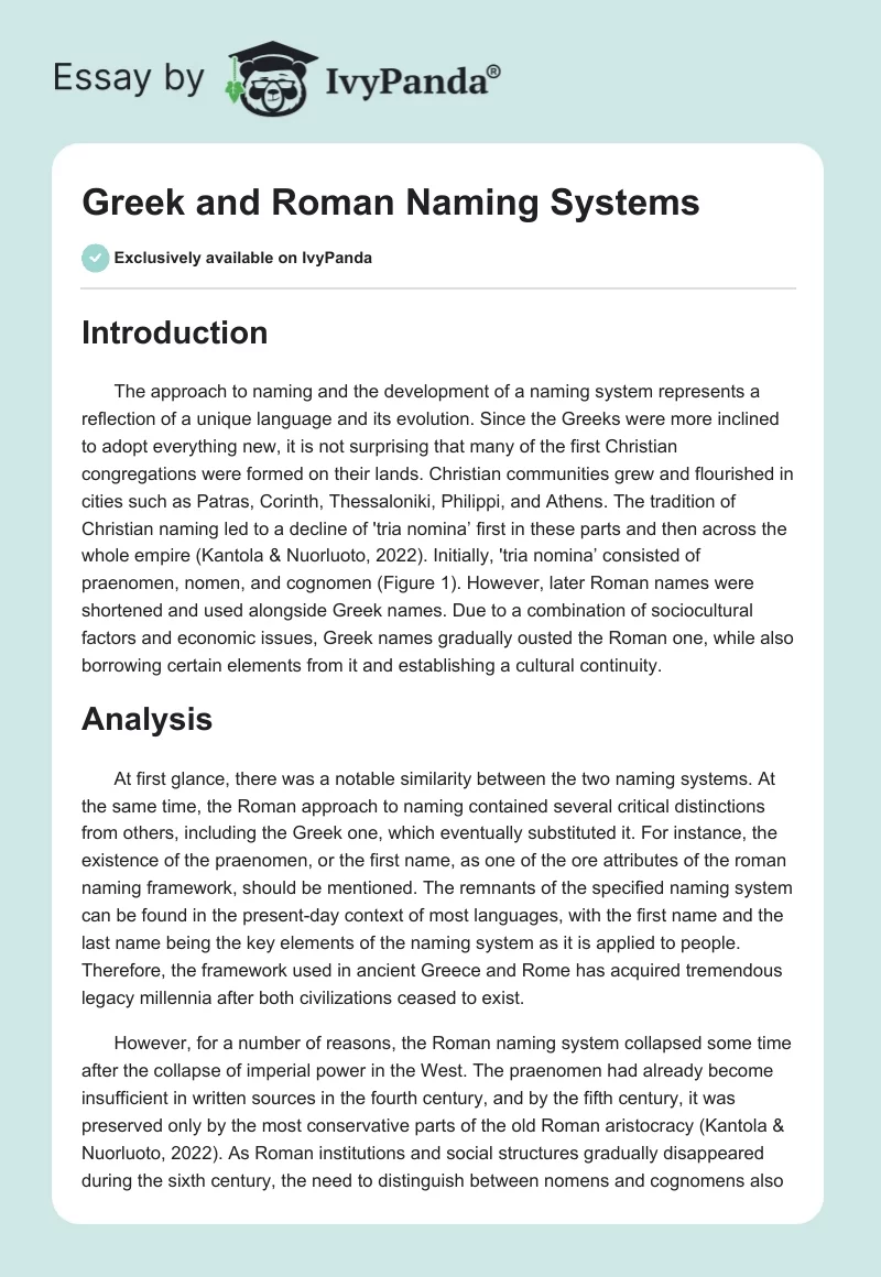 Greek and Roman Naming Systems. Page 1