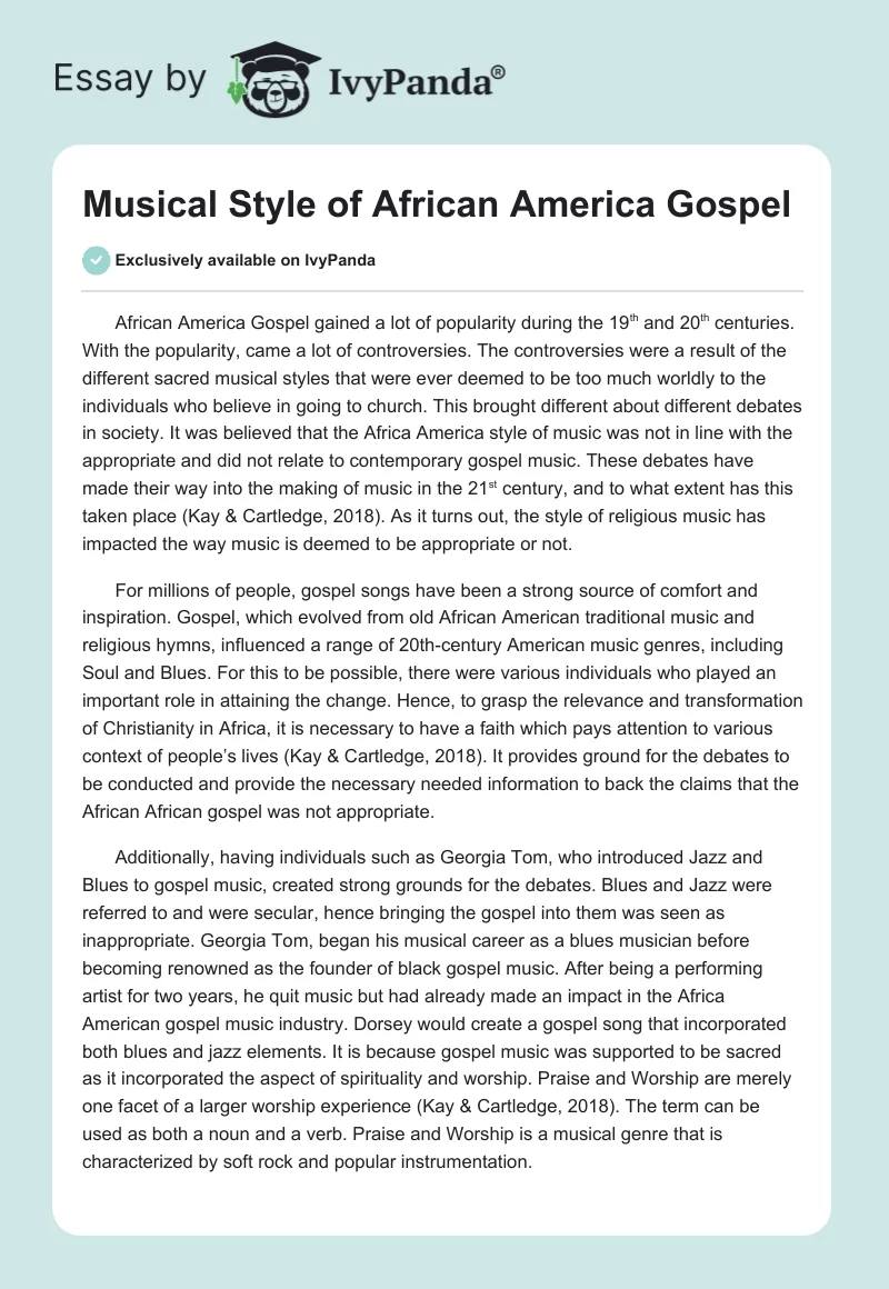 Musical Style of African America Gospel. Page 1