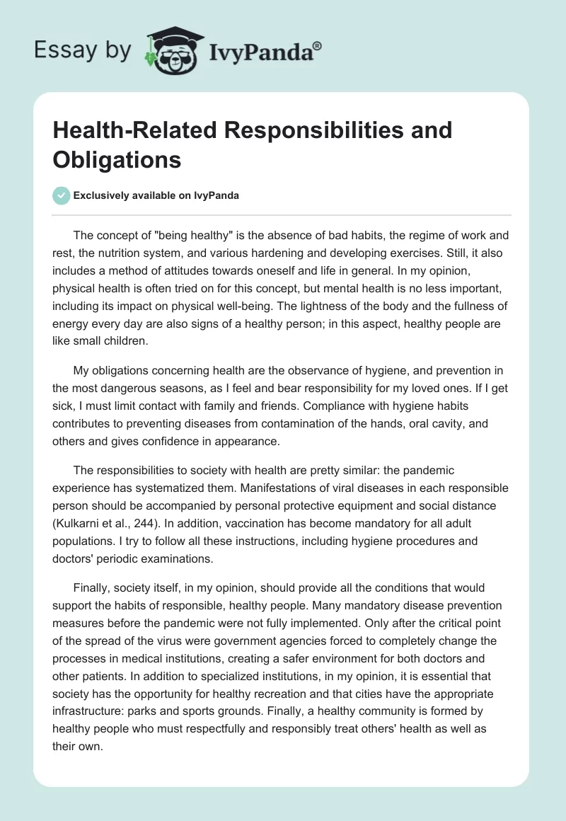 Health-Related Responsibilities and Obligations. Page 1
