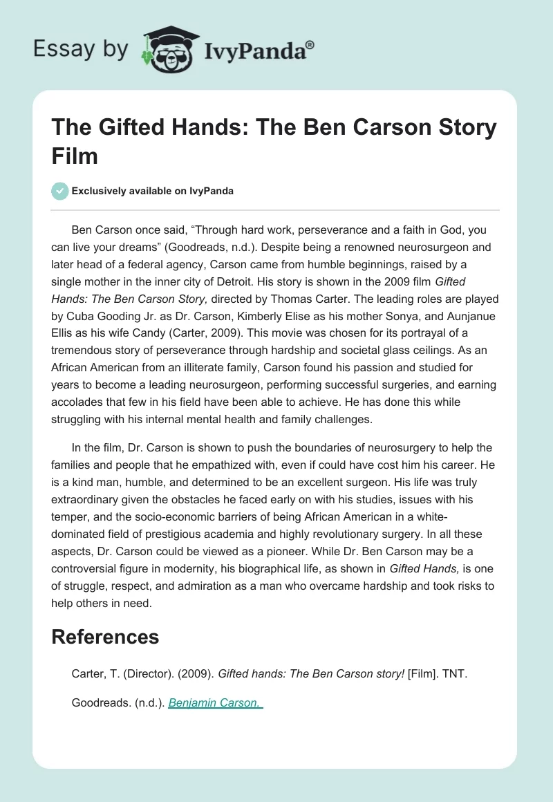 The Gifted Hands: The Ben Carson Story Film. Page 1