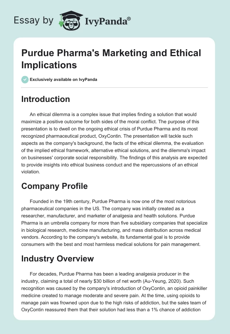 Purdue Pharma's Marketing and Ethical Implications. Page 1