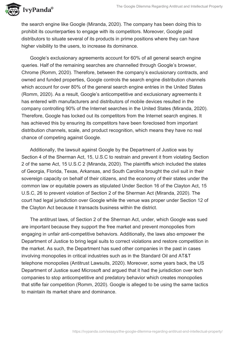 The Google Dilemma Regarding Antitrust and Intellectual Property. Page 3