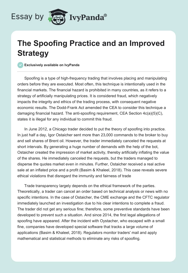 The Spoofing Practice and an Improved Strategy. Page 1