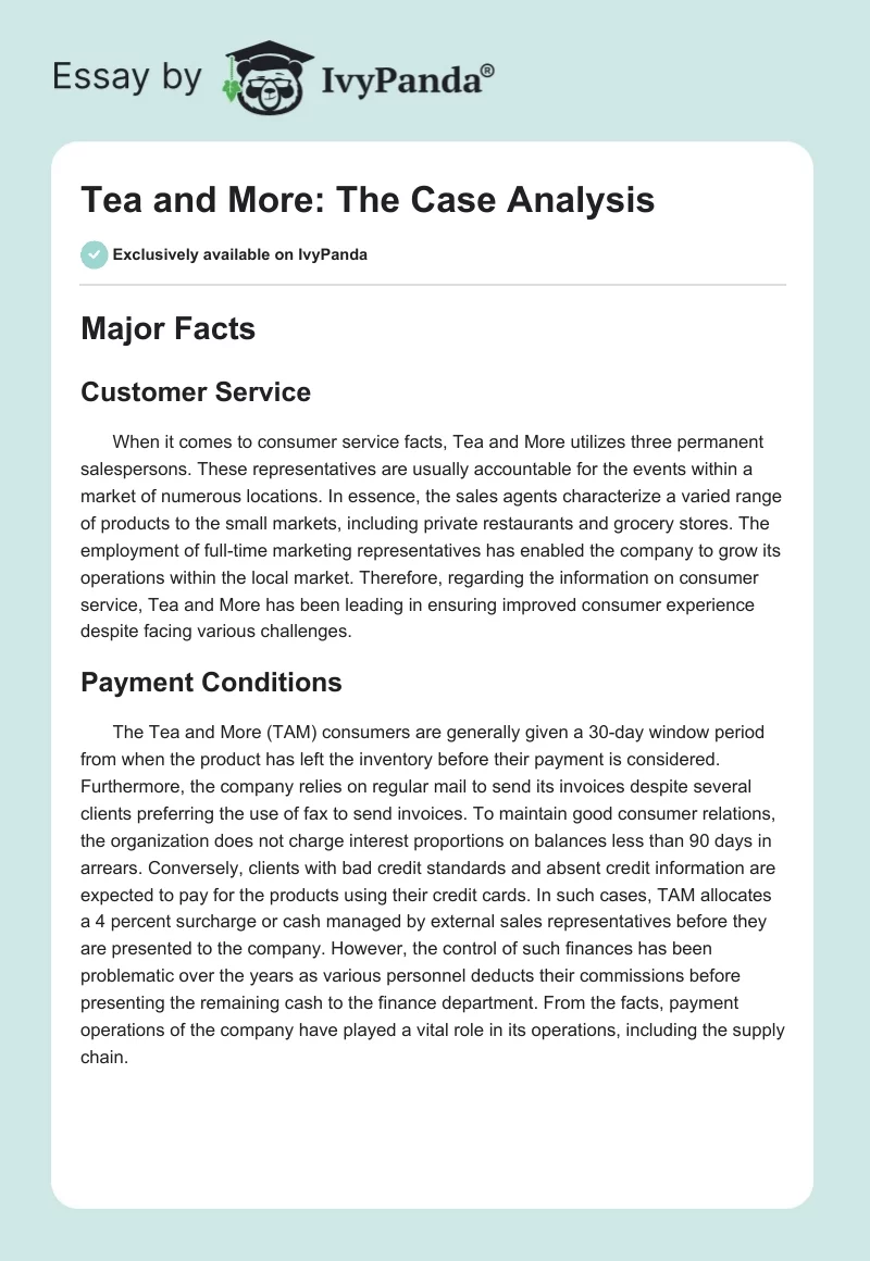 Tea and More: The Case Analysis. Page 1