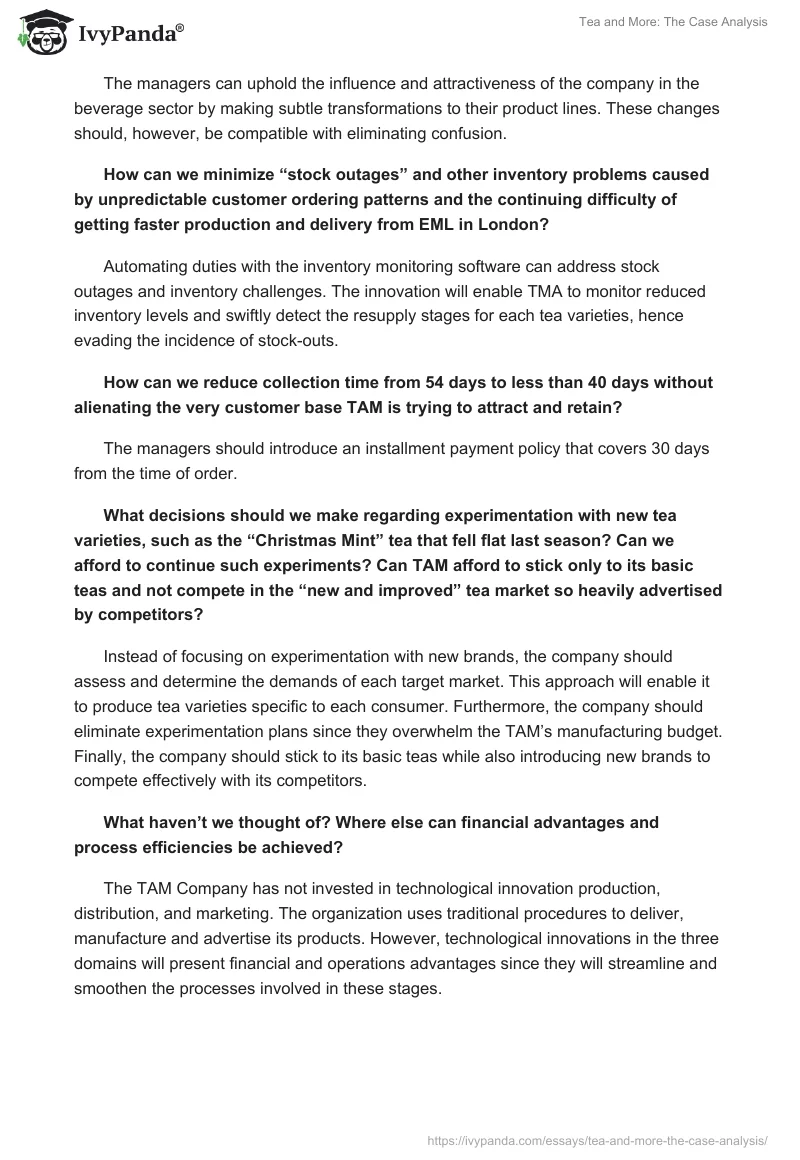 Tea and More: The Case Analysis. Page 4