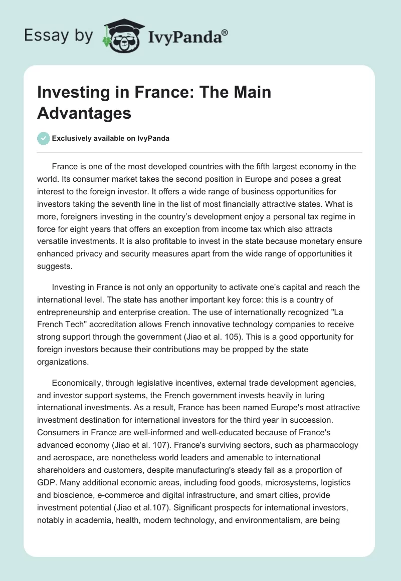 Investing in France: The Main Advantages. Page 1