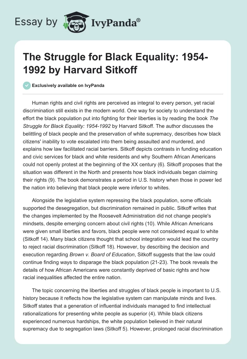 "The Struggle for Black Equality: 1954-1992" by Harvard Sitkoff. Page 1