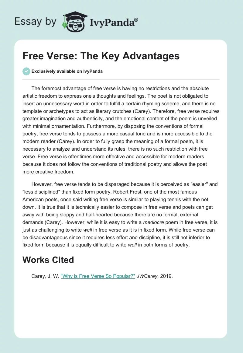 Free Verse: The Key Advantages. Page 1