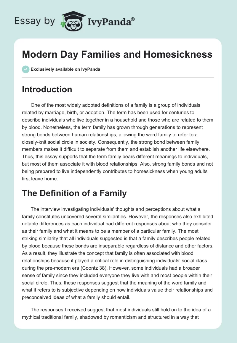 Modern Day Families and Homesickness. Page 1