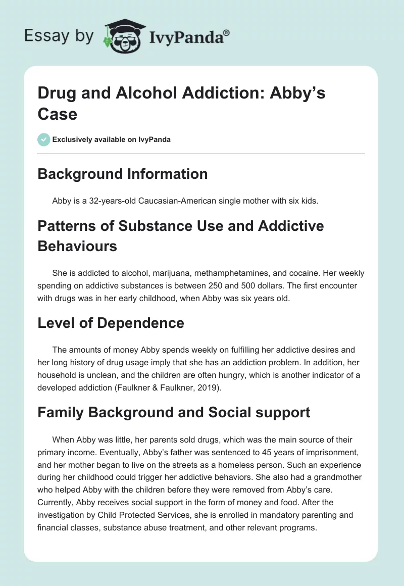 Drug and Alcohol Addiction: Abby’s Case. Page 1