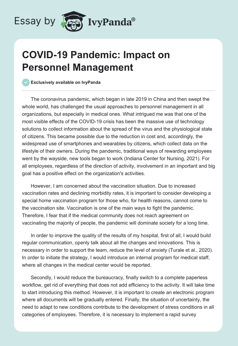 COVID-19 Pandemic: Impact on Personnel Management. Page 1