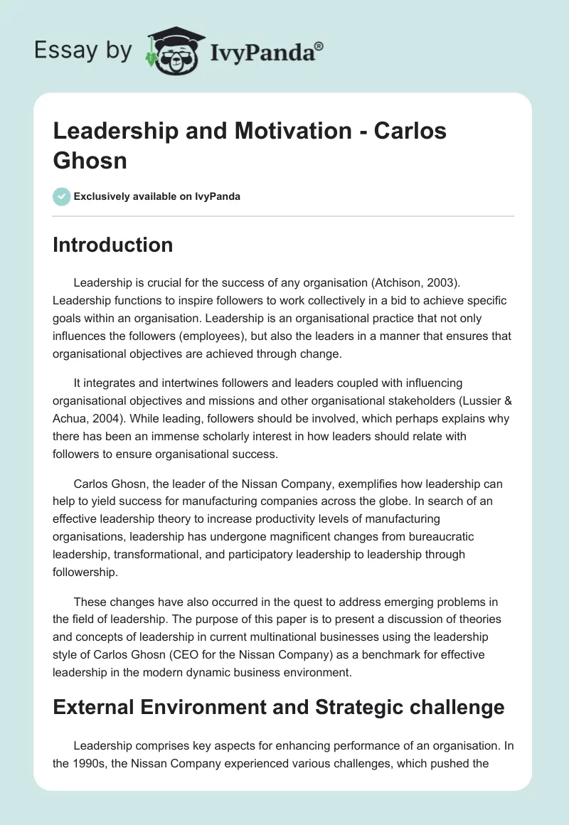 Leadership and Motivation - Carlos Ghosn. Page 1