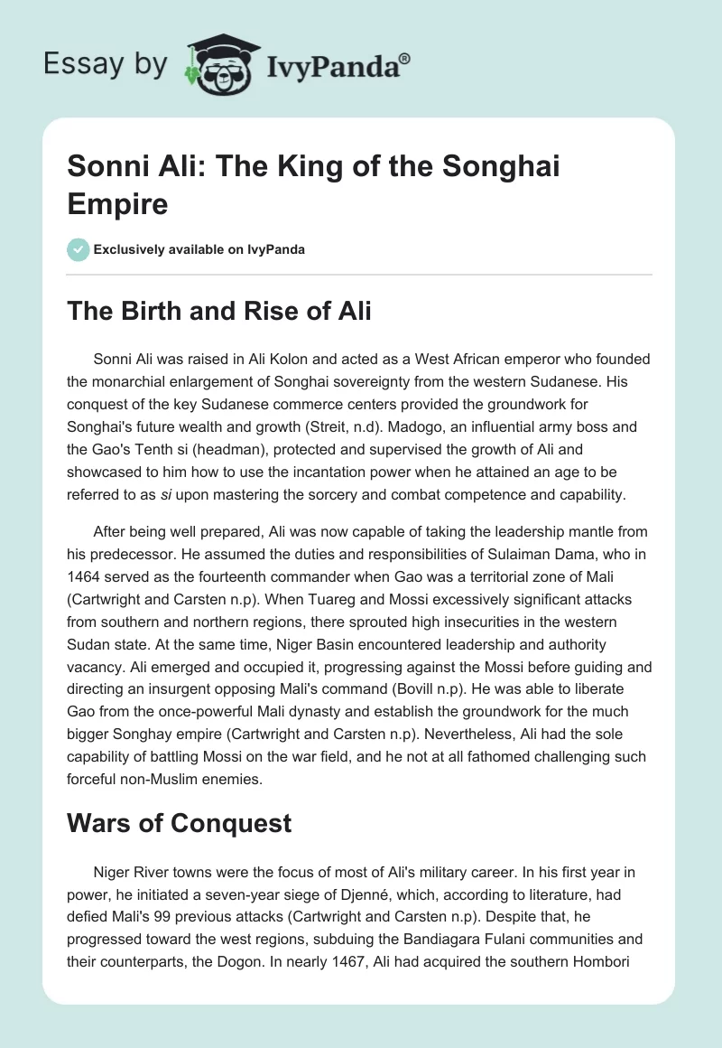 Sonni Ali: The King of the Songhai Empire. Page 1