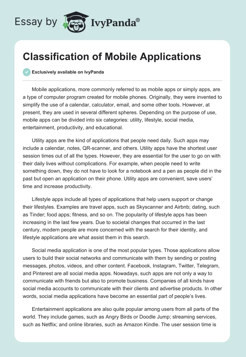 Classification of Mobile Applications. Page 1