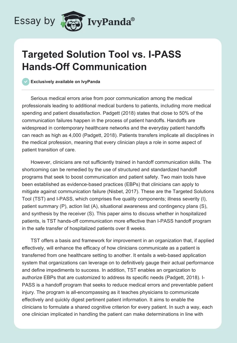 Targeted Solution Tool vs. I-PASS Hands-Off Communication. Page 1