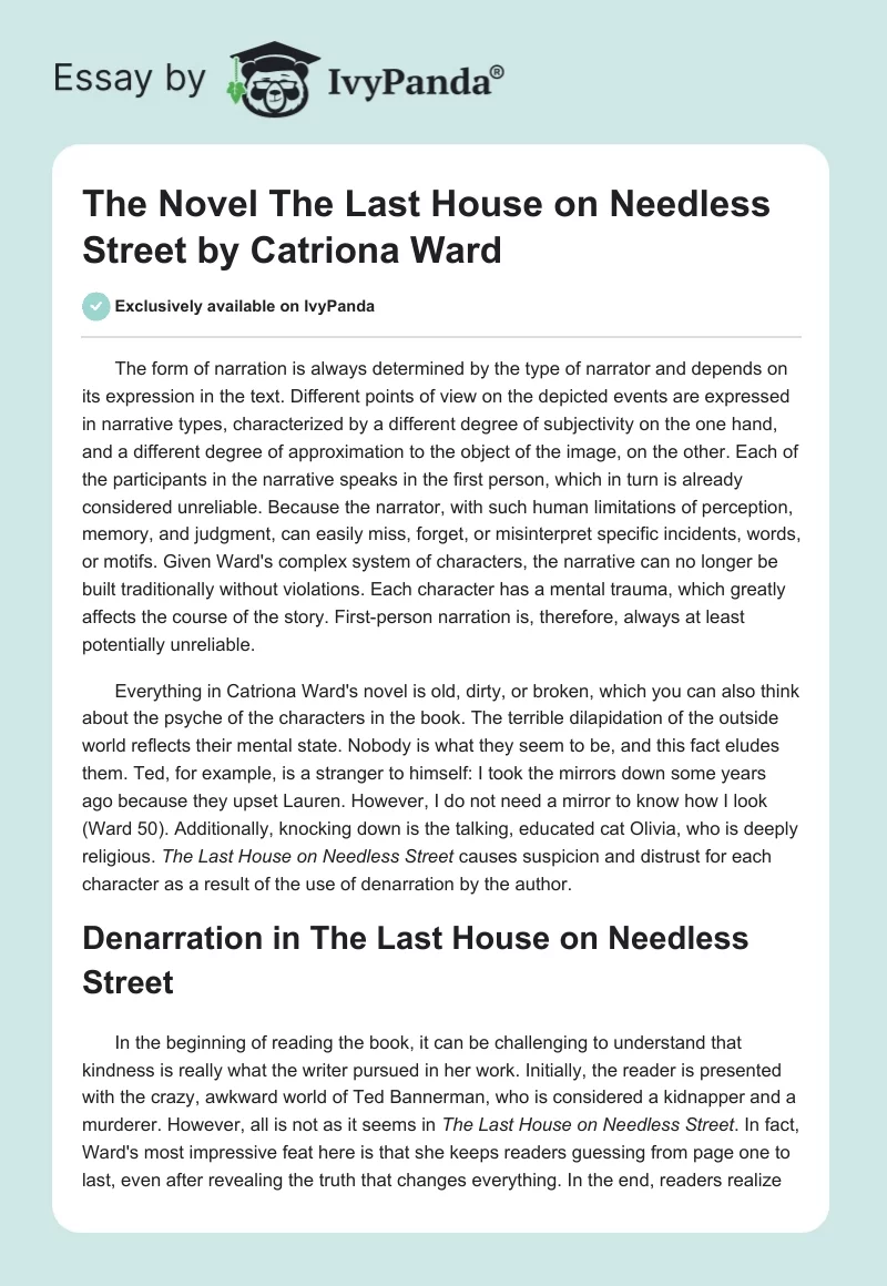 The Novel "The Last House on Needless Street" by Catriona Ward. Page 1