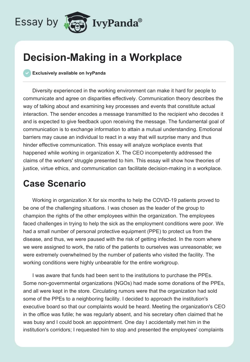 Decision-Making in a Workplace. Page 1