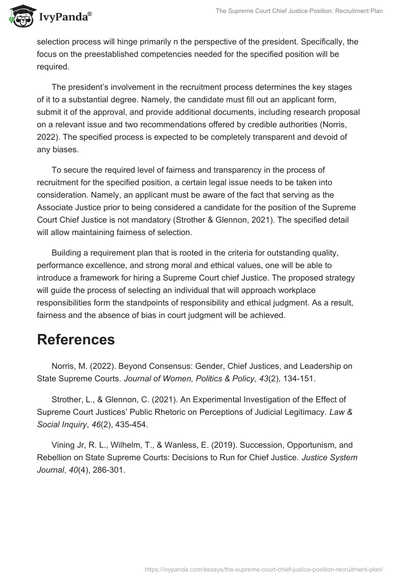 The Supreme Court Chief Justice Position: Recruitment Plan. Page 2