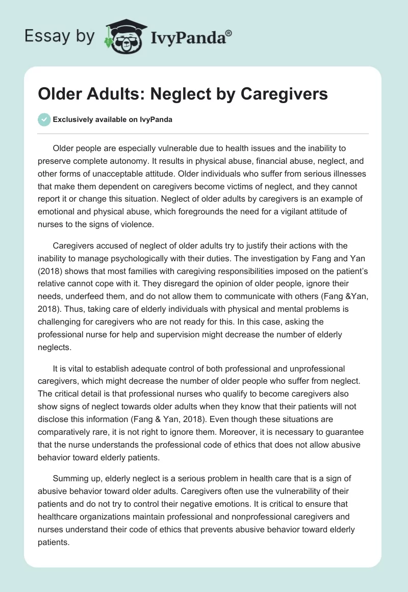 Older Adults: Neglect by Caregivers. Page 1