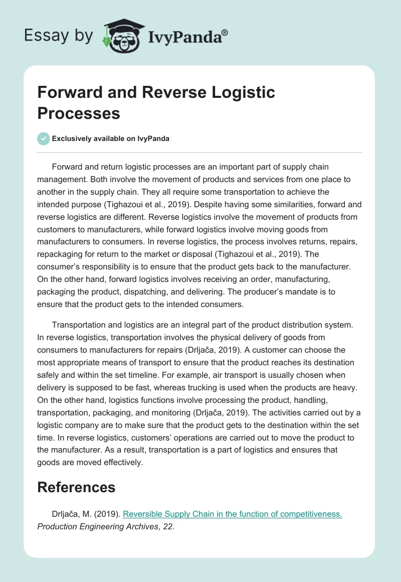 Forward and Reverse Logistic Processes. Page 1