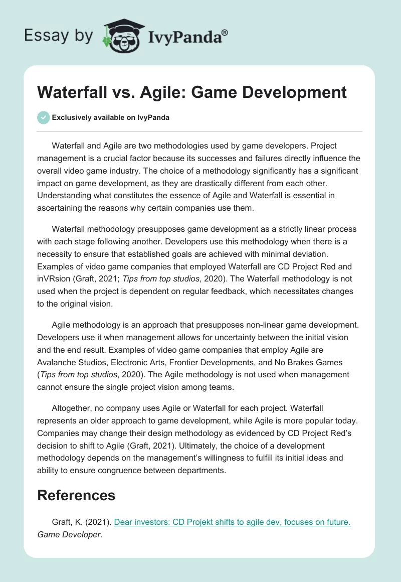 Waterfall vs. Agile: Game Development. Page 1