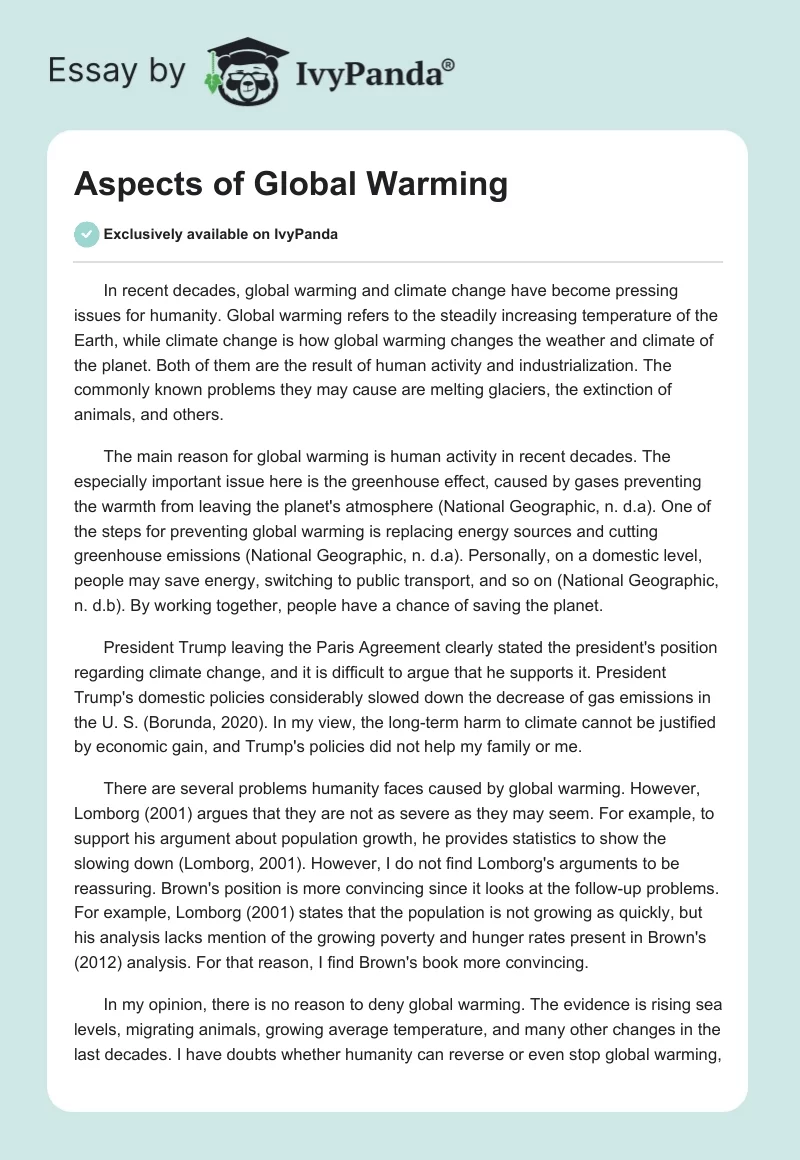 Aspects of Global Warming. Page 1