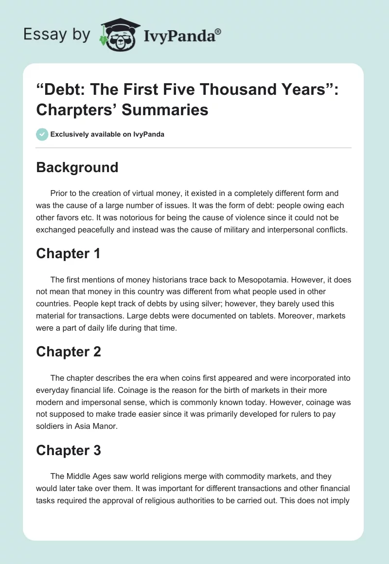 “Debt: The First Five Thousand Years”: Charpters’ Summaries. Page 1