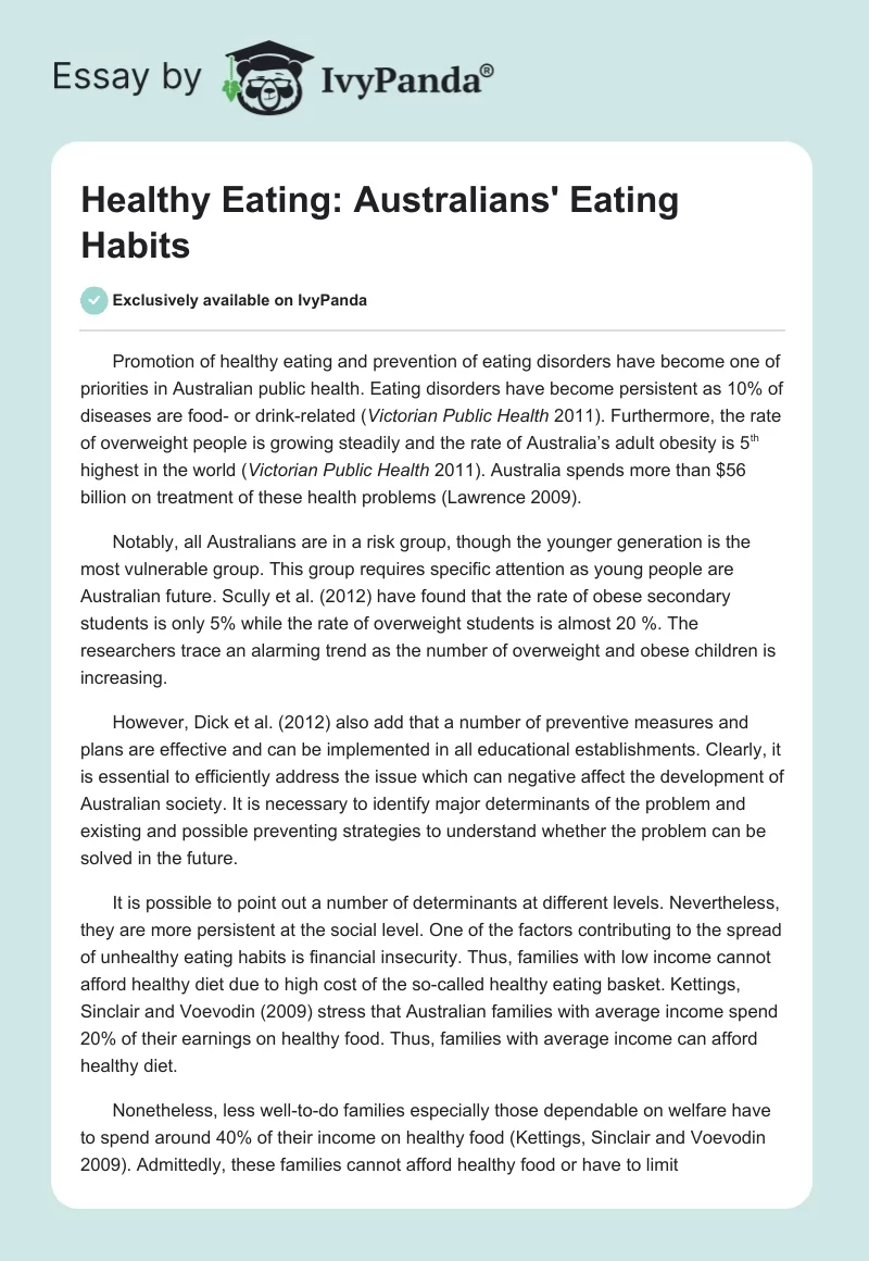 Healthy Eating: Australians' Eating Habits. Page 1