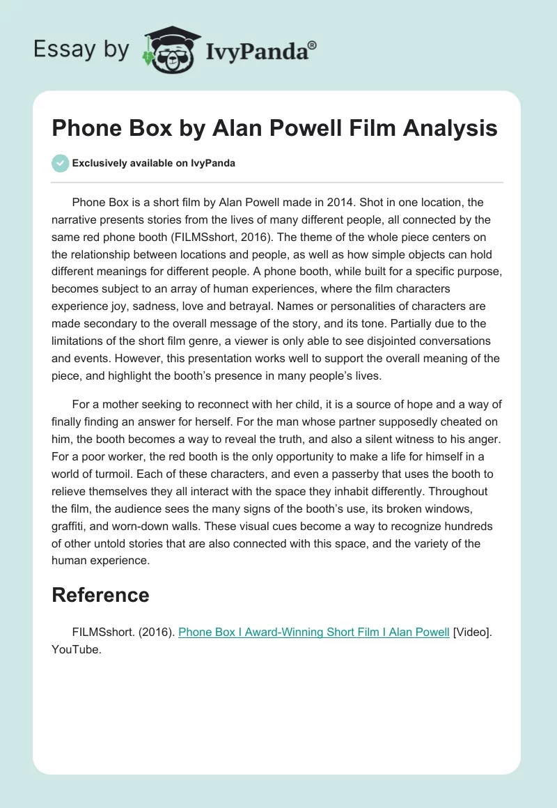 "Phone Box" by Alan Powell Film Analysis. Page 1