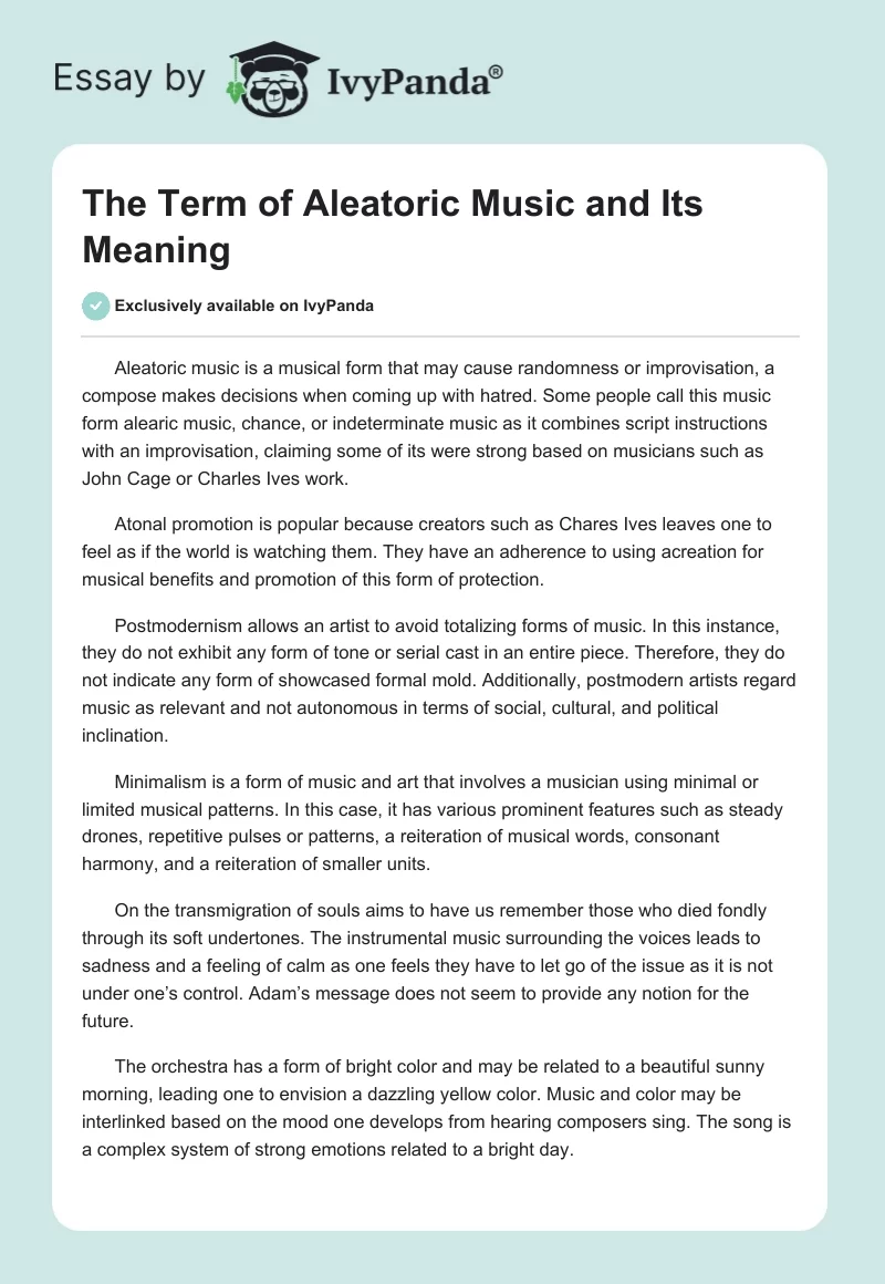 The Term of Aleatoric Music and Its Meaning. Page 1