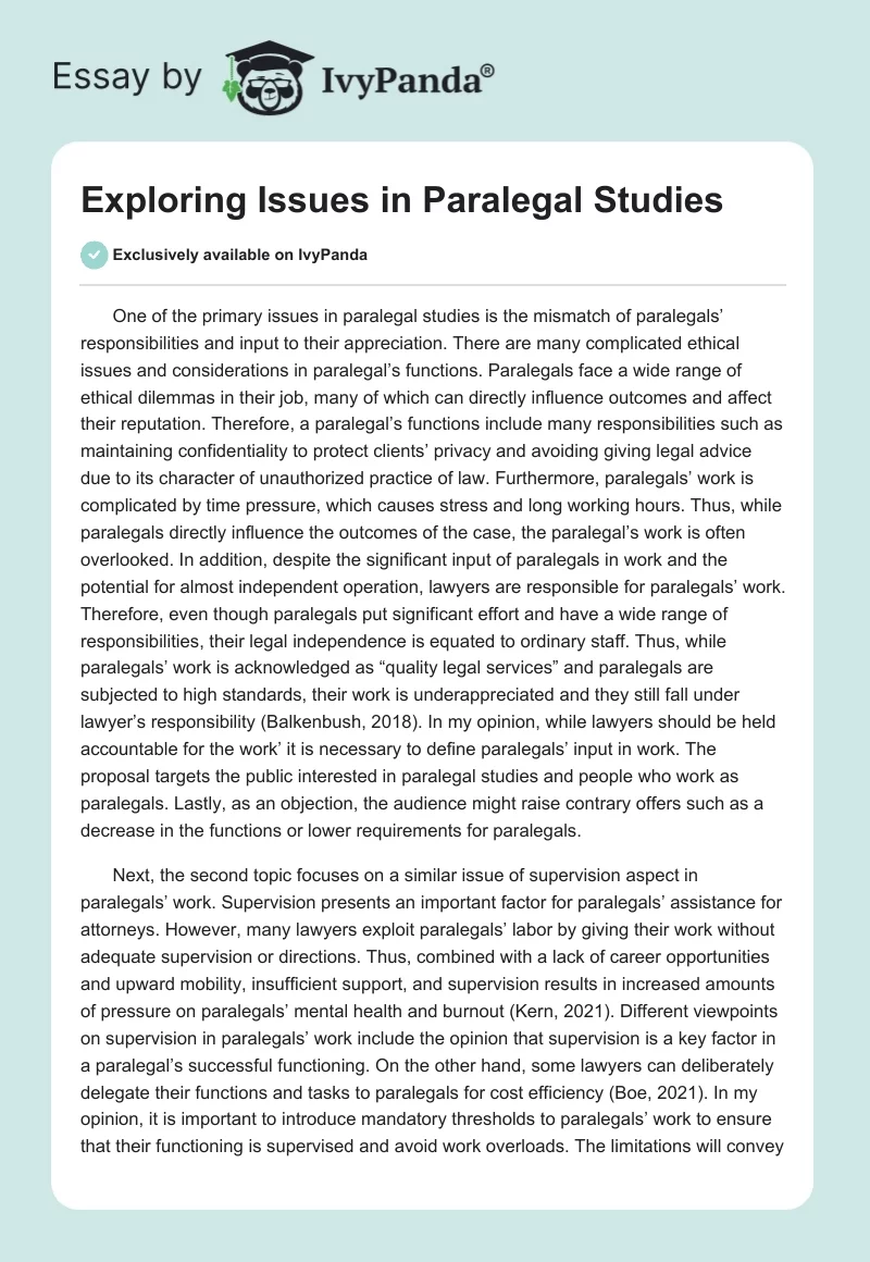 Exploring Issues in Paralegal Studies. Page 1