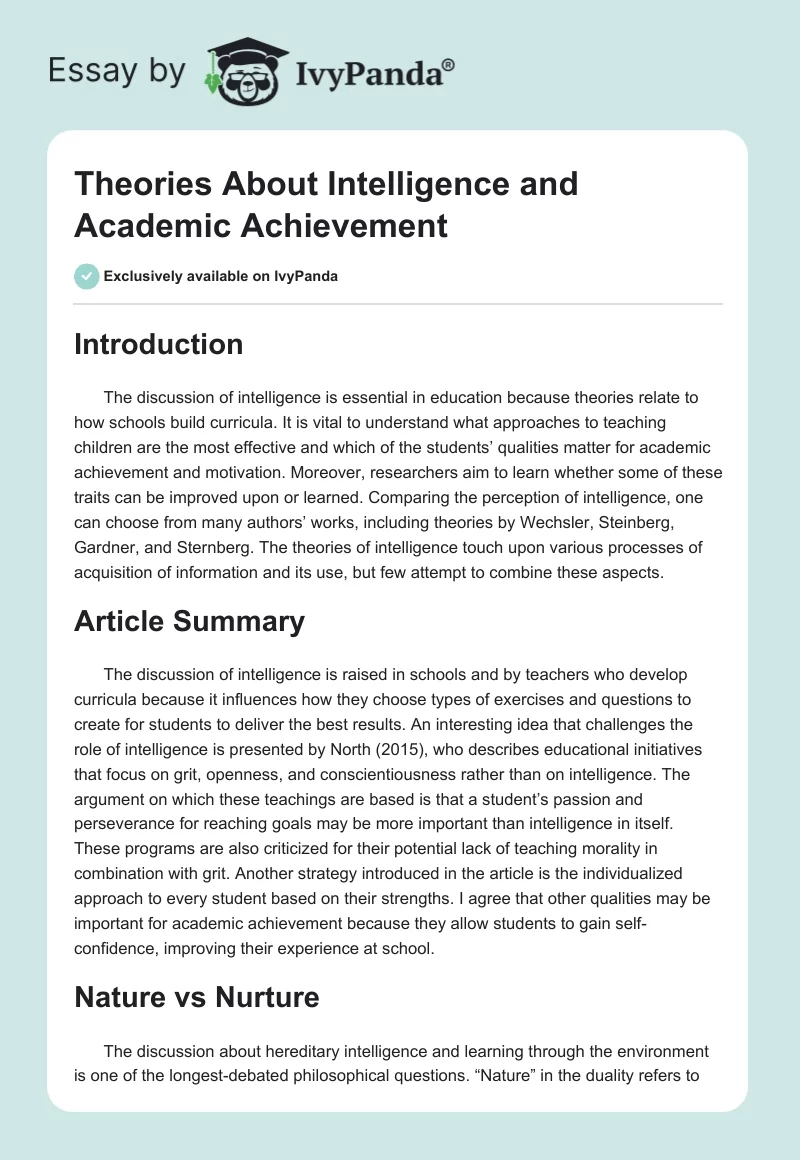 Theories About Intelligence and Academic Achievement. Page 1