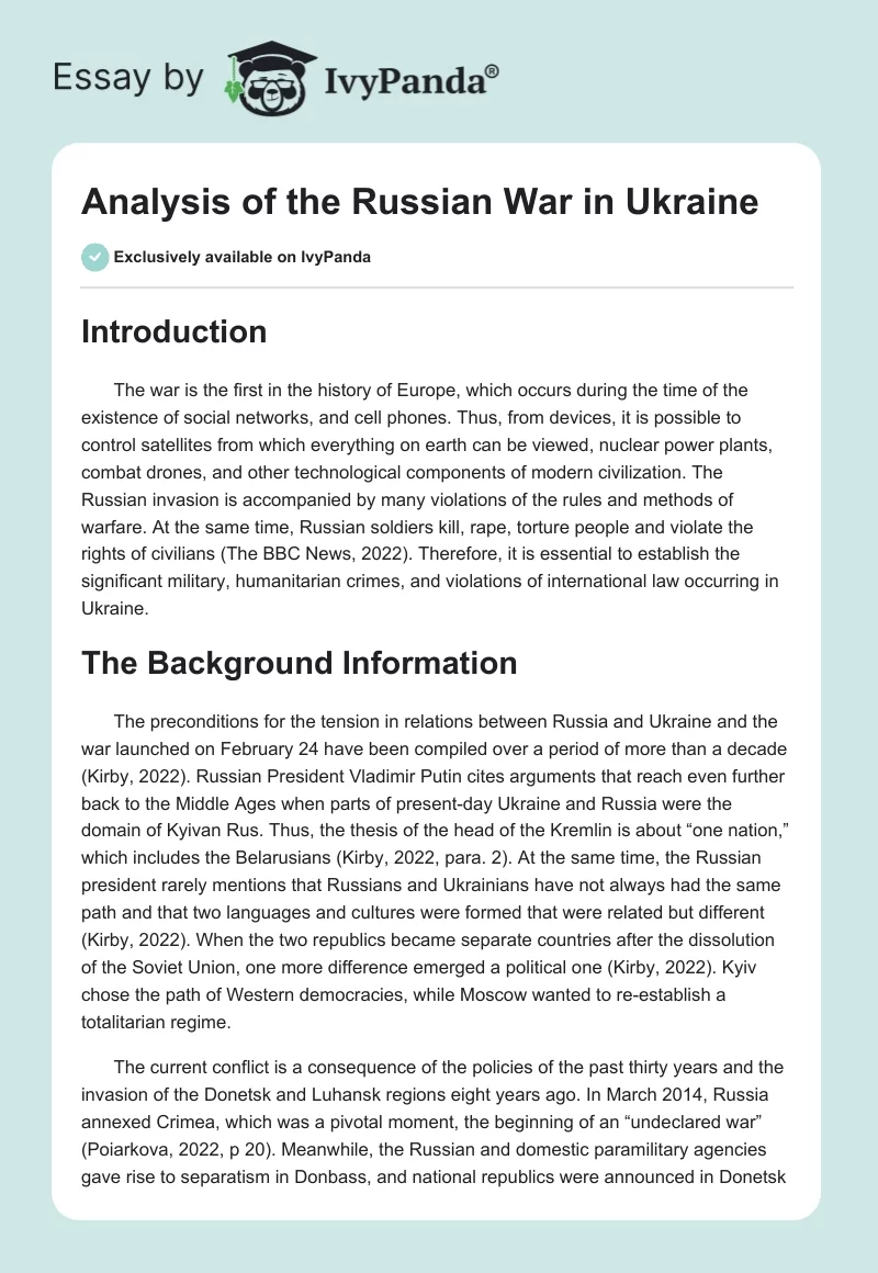 Analysis of the Russian War in Ukraine. Page 1