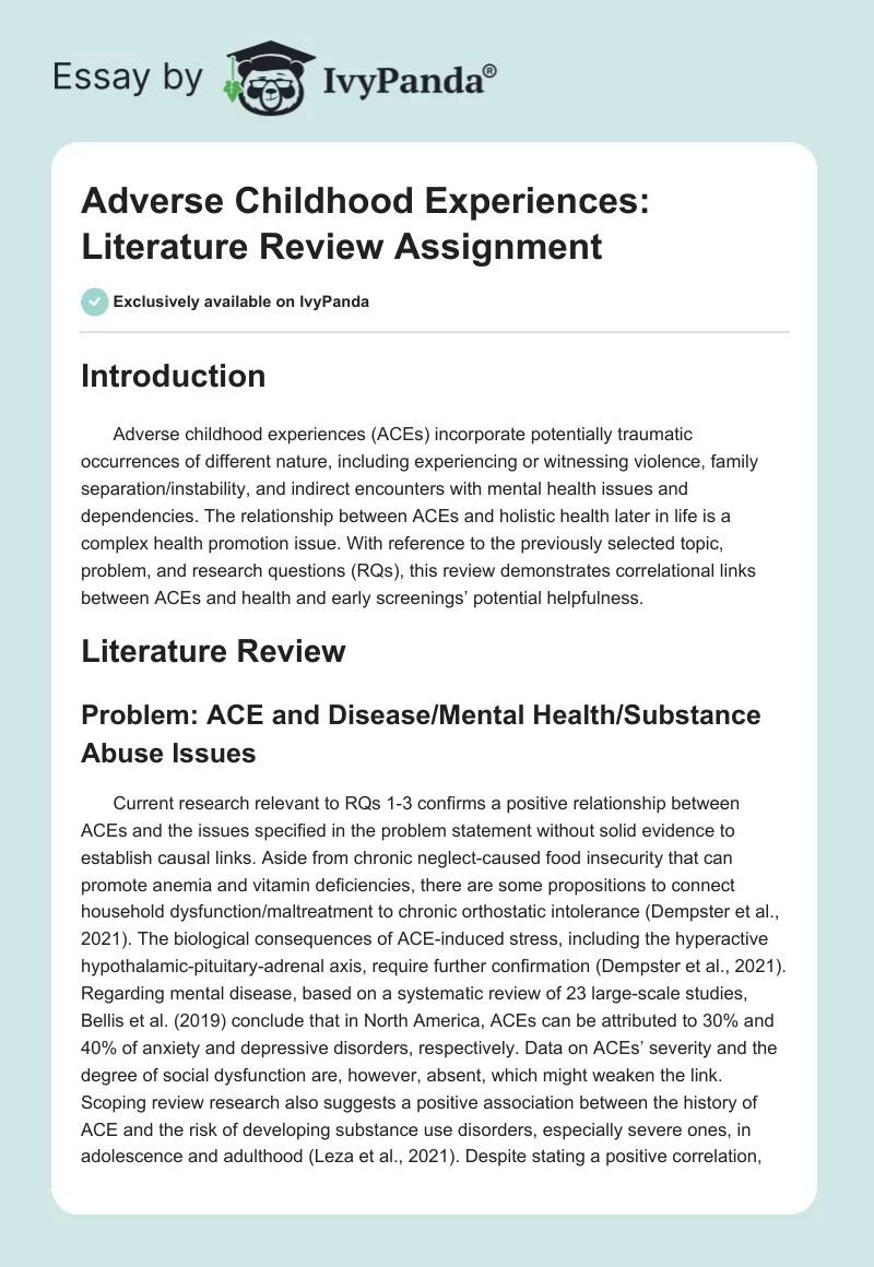 Adverse Childhood Experiences: Literature Review Assignment. Page 1
