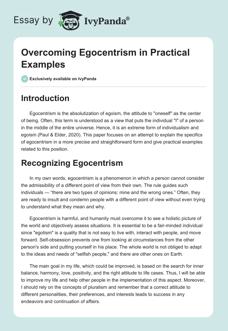 Overcoming Egocentrism in Practical Examples. Page 1