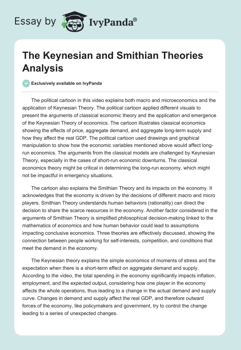 The Keynesian and Smithian Theories Analysis. Page 1