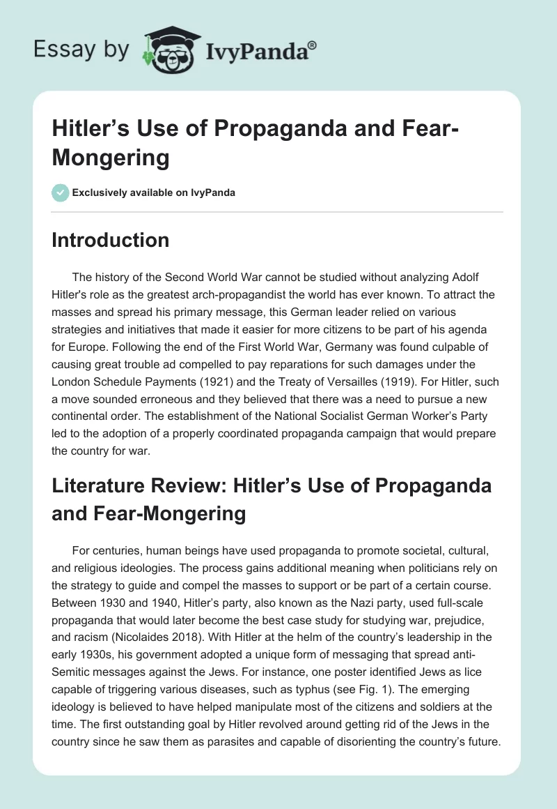 Hitler’s Use of Propaganda and Fear-Mongering. Page 1