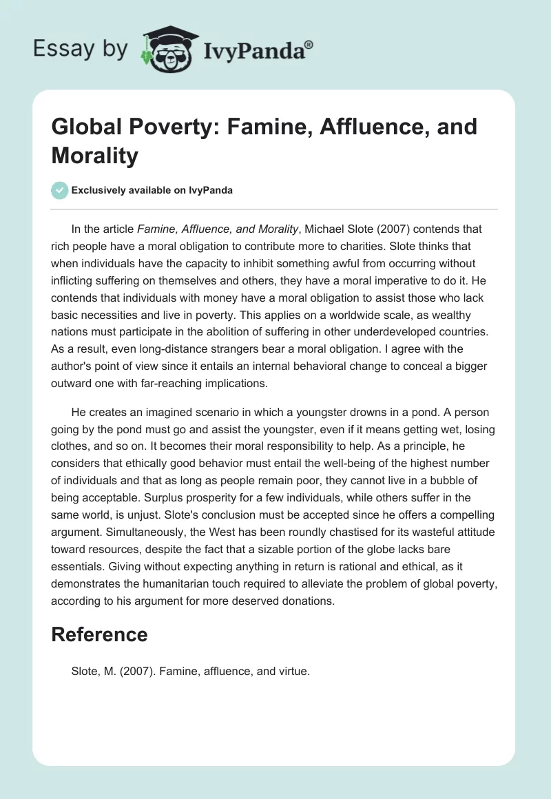 Global Poverty: Famine, Affluence, and Morality. Page 1