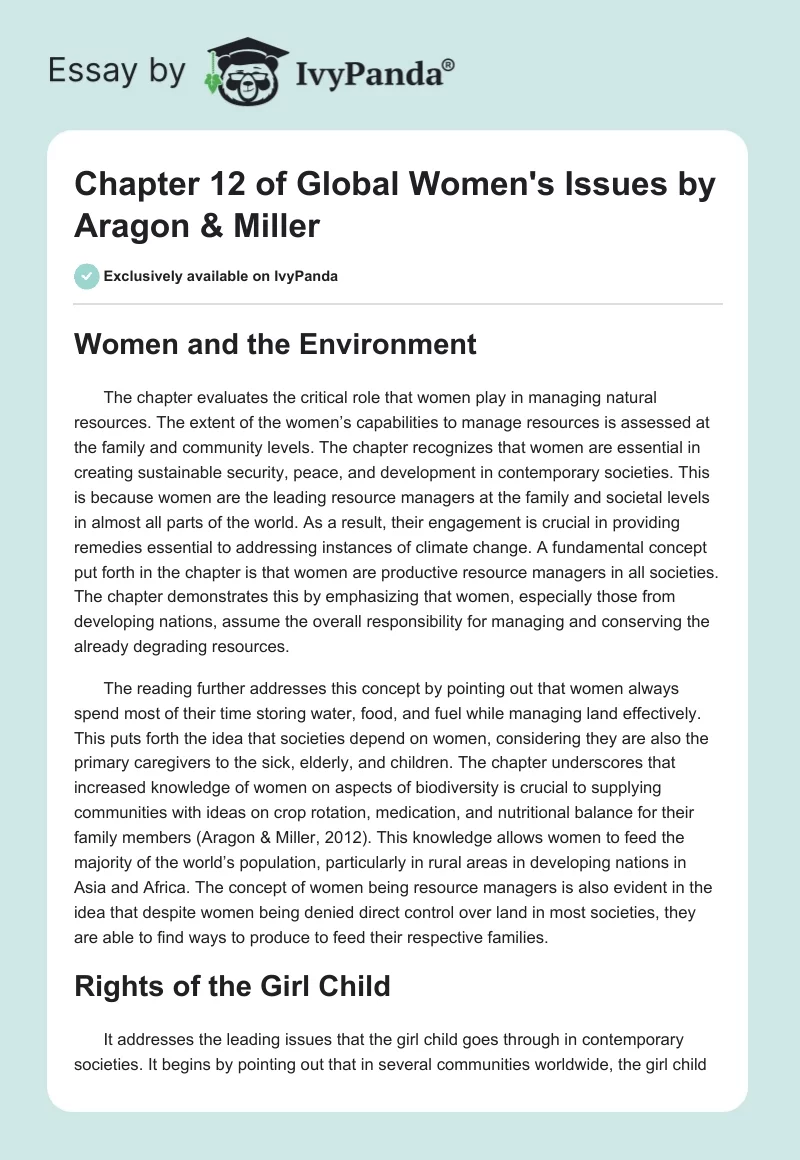 Chapter 12 of "Global Women's Issues" by Aragon & Miller. Page 1