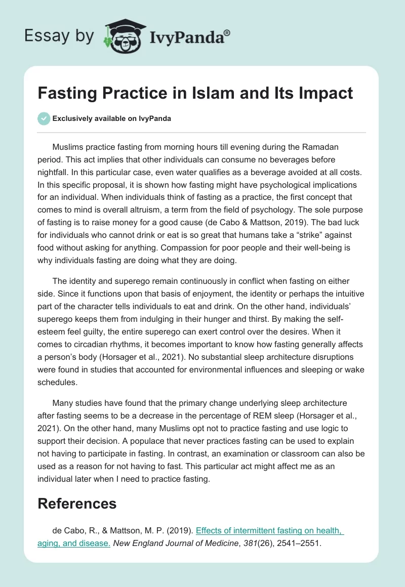 Fasting Practice in Islam and Its Impact. Page 1