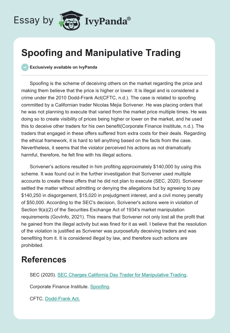 Spoofing and Manipulative Trading. Page 1