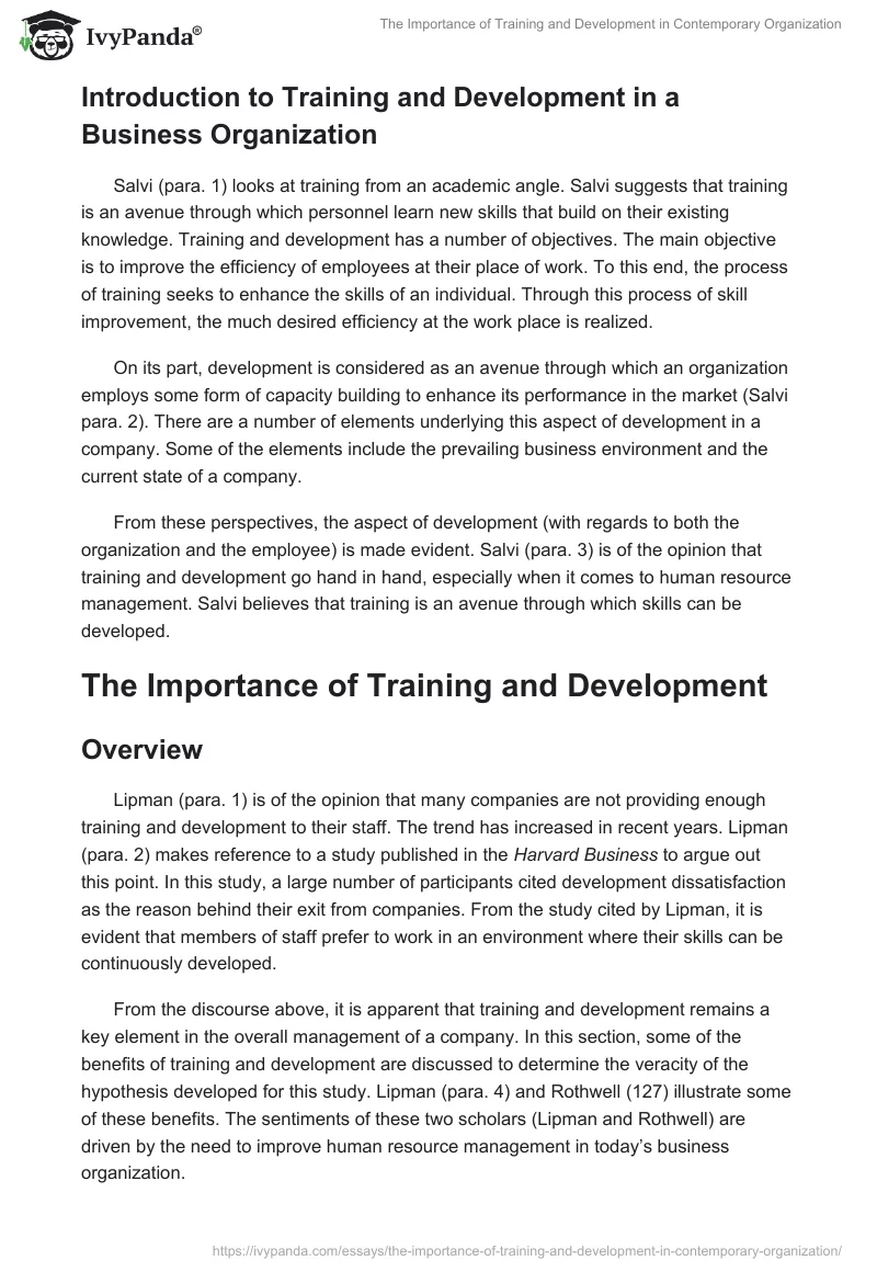 The Importance of Training and Development in Contemporary Organization. Page 2