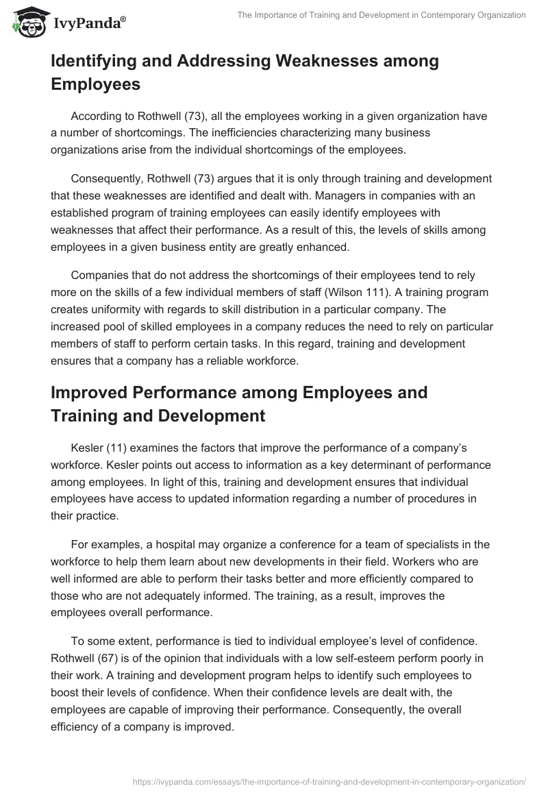 The Importance of Training and Development in Contemporary Organization. Page 3