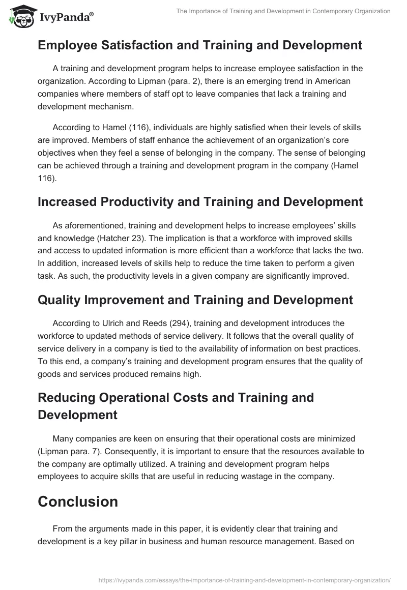 The Importance of Training and Development in Contemporary Organization. Page 4